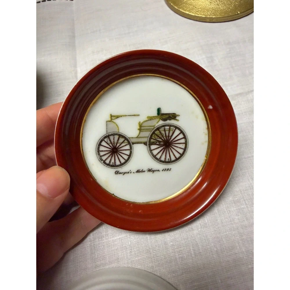 Vintage Ceramic Antique Car‎ Coaster Set of 2